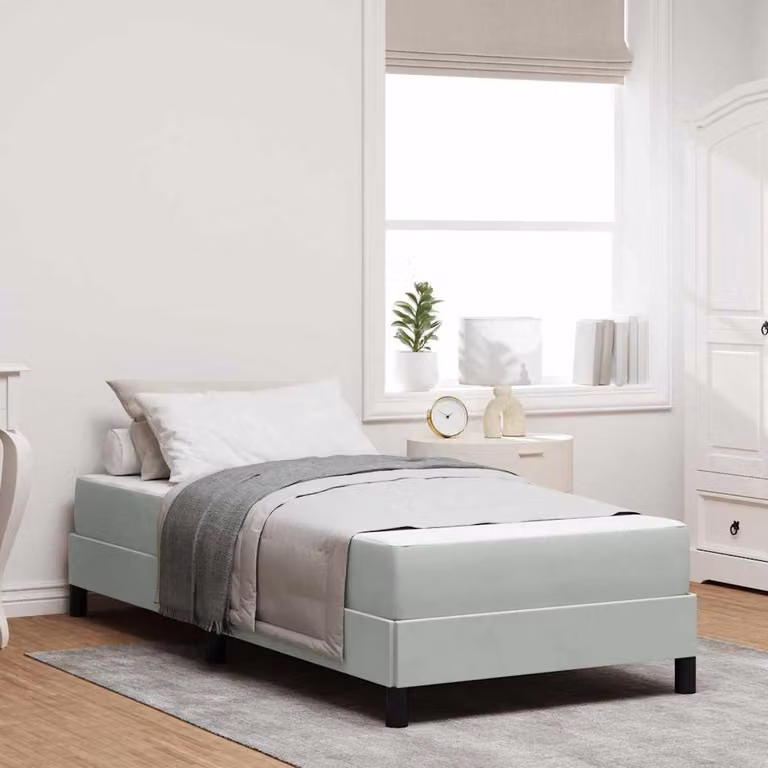 Letto a molle insacchettate con materasso, colore grigio chiaro, dimensioni 100 x 210 cm, rivestito in tessuto