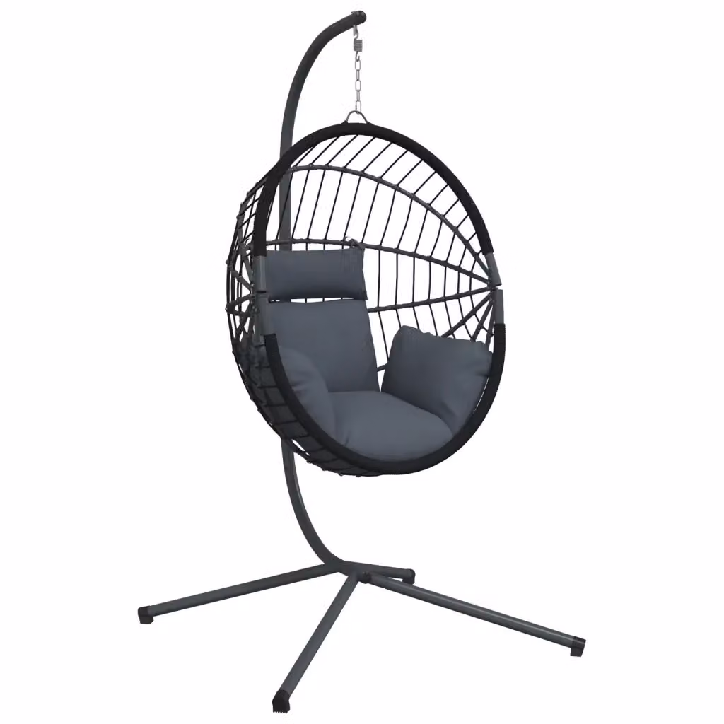 Sedia a Uovo Sospesa vidaXL con Supporto in Acciaio Antracite e Polyrattan, Ideale per Giardino e Lounge – 2