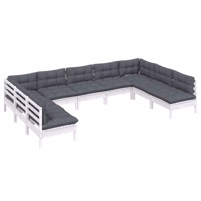 Set Divani da Giardino 9 pz con Cuscini Bianchi Legno di Pino