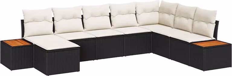 Set Divano da Giardino con cuscino 8 pcs Nero Poly Rattan