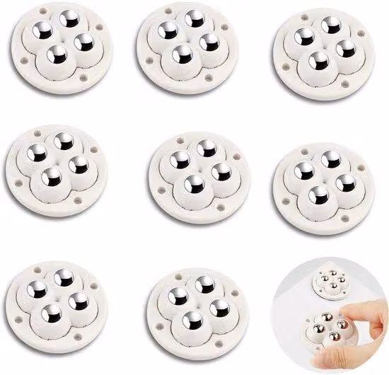 Set da 8 rotelle bianche mini a rotazione rapida, 360°, per mobili, bidoni della spazzatura, piccole scatole