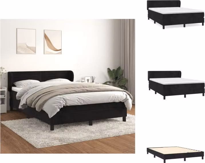 vidaXL Letto a molle con materasso nero 140x200 cm in velluto - Letti e Reti