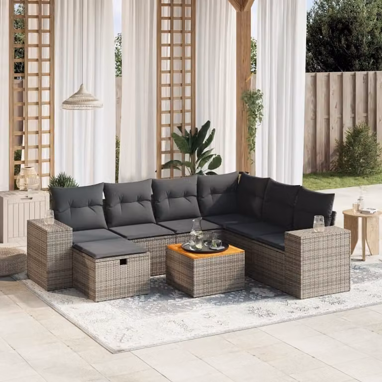 Maison Exclusive - Set da giardino 8 pezzi con cuscini grigio in polyrattan