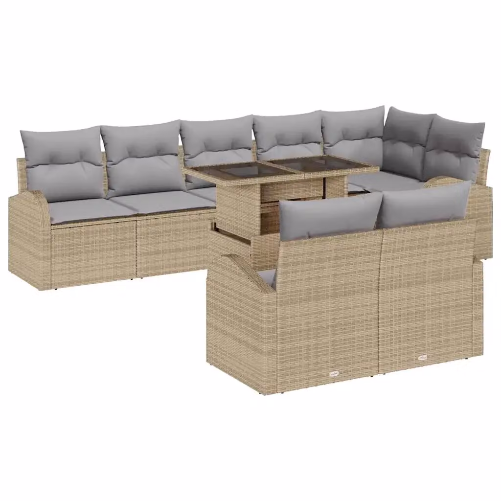 Set Divano da Giardino a Forma di U con Tavolino vidaXL, 9 Pezzi, Beige e Grigio, in Rattan e Metallo con Cuscini Inclusi – 2