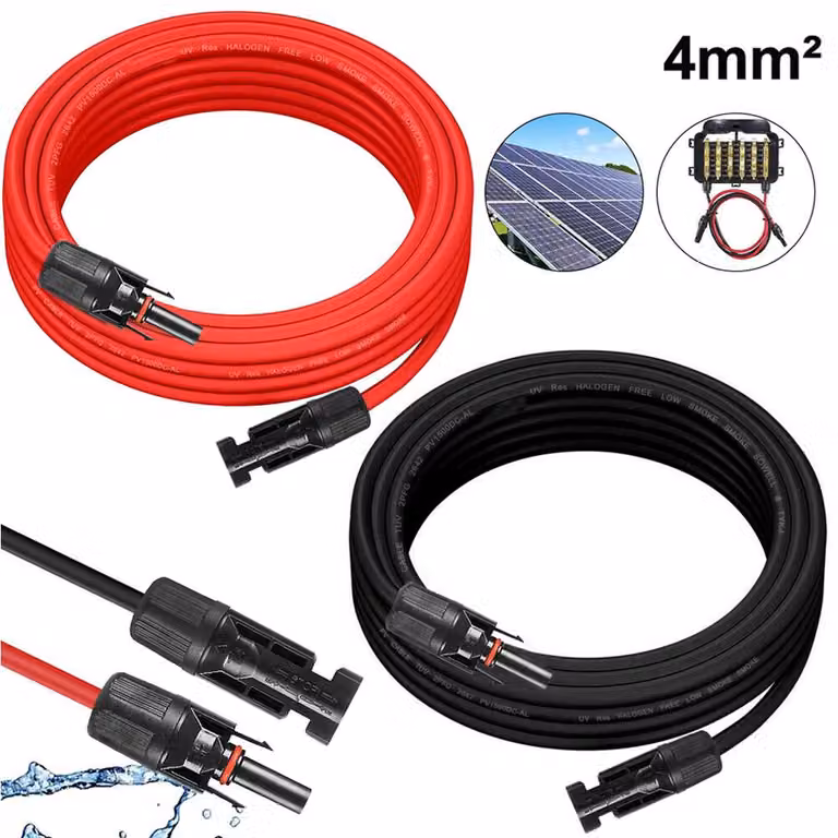 1 coppia di cavi di prolunga per moduli solari da 5 metri 4mm² nero+rosso Cavo solare MC4 impermeabile IP67 1000 V DC
