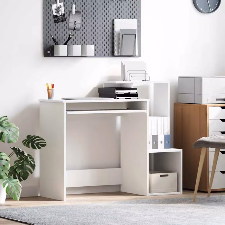 Scrivania moderna vidaXL in legno MDF bianco L 106 x P 41 x H 88.5 cm
