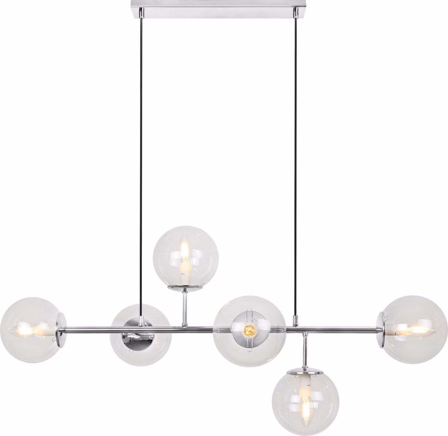 Plafoniera Siena cromo 6 luci vetro beige E14 bracci lunghi