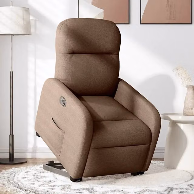 Poltrona Alzapersona Reclinabile Elettrica vidaXL in Tessuto Marrone con Braccioli e Funzione Auto-Return – 1