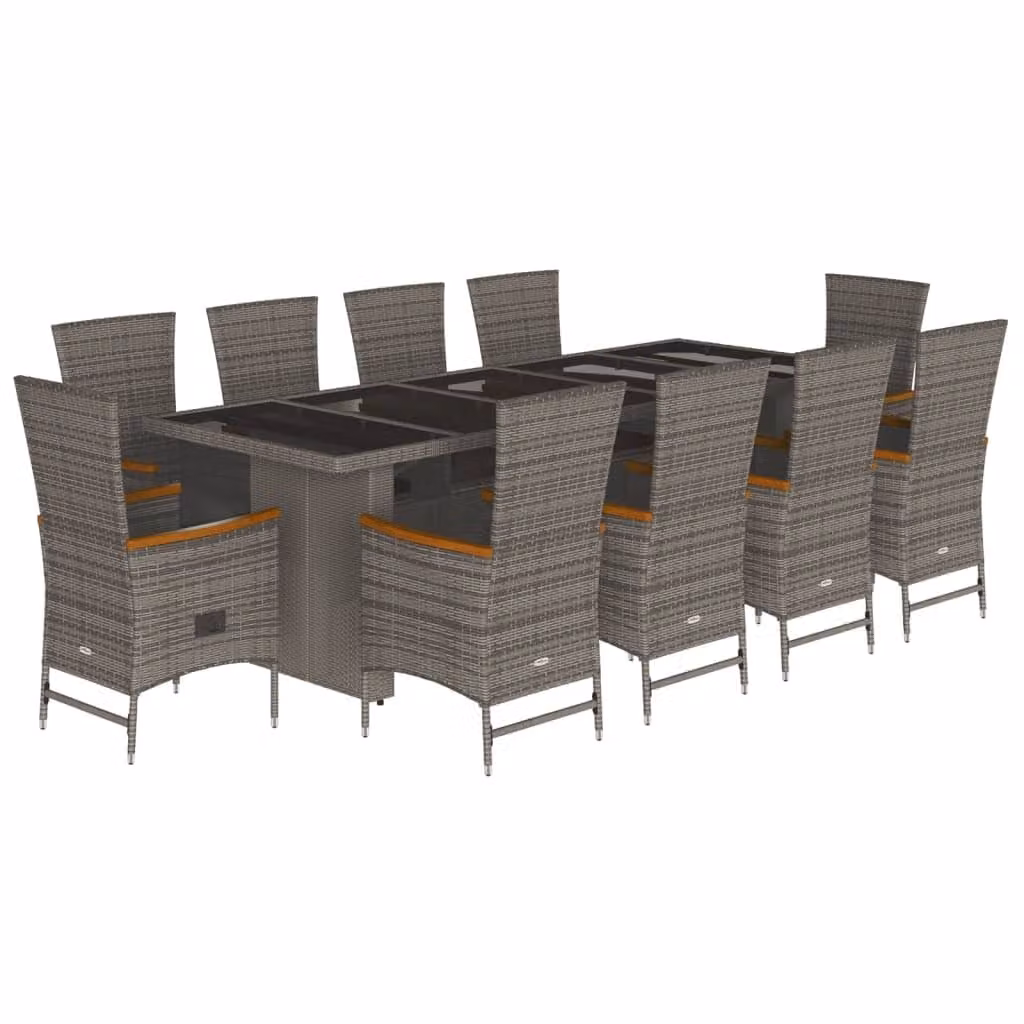 Set da Pranzo da Giardino 11pz con Cuscini in Polyrattan Grigio