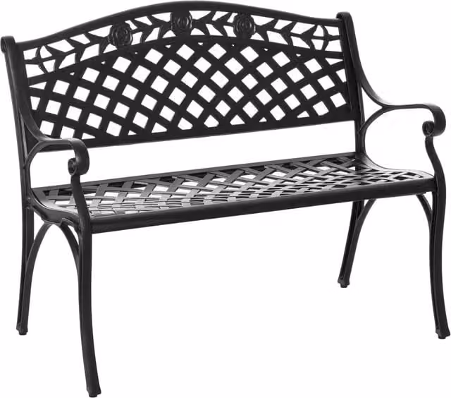 Panchina da Giardino a 2 Posti in Metallo Alluminio Nero con Braccioli per Esterno Terrazzo Balcone Resistente 102,5 x 61 x 84 cm