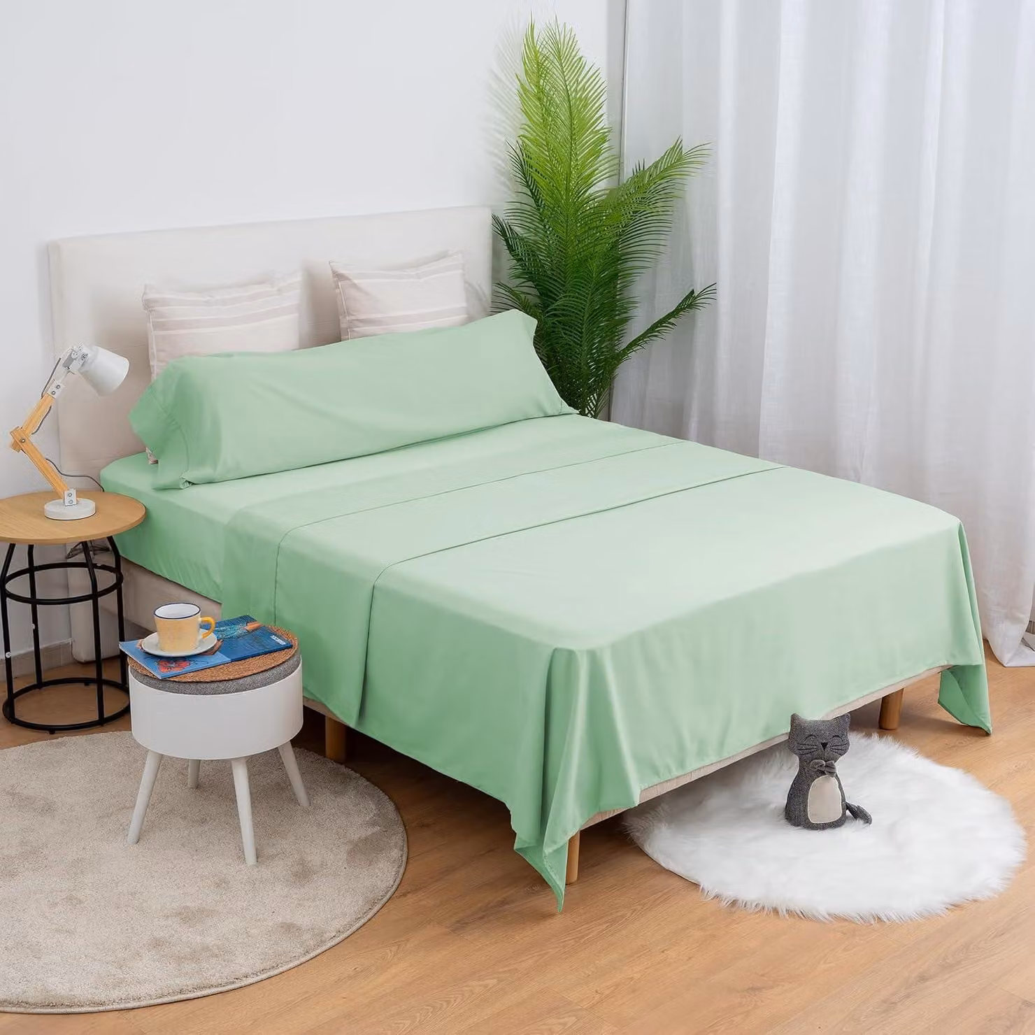 HANSEL HOME, set di biancheria da letto in microfibra da 3 pezzi per letti da 135 cm, traspirante, composta da 1 copripiumino, 1 lenzuolo e 1 federa, colore verde