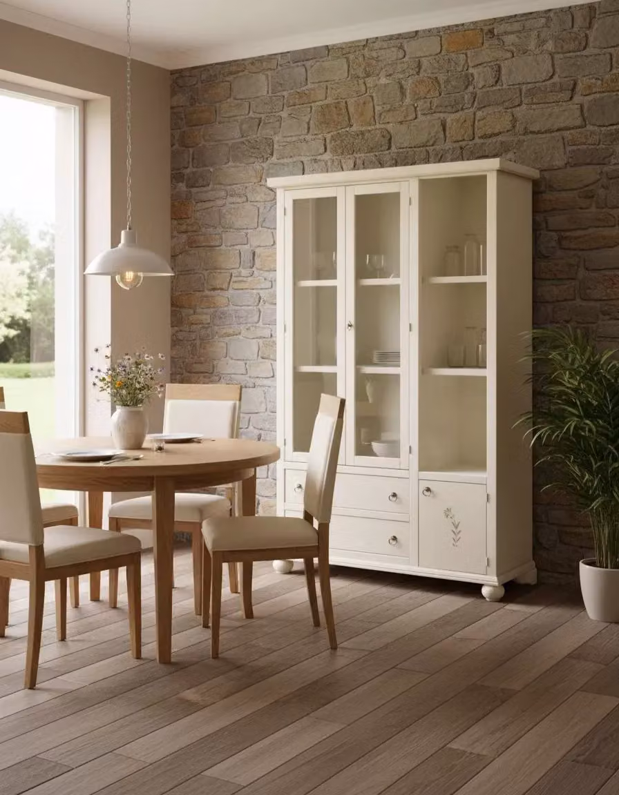 Vetrina libreria in legno con ante in vetro e decorazioni floreali color bianco Mobili 2G L/P/H: 120 x 60 x 190 cm – 2