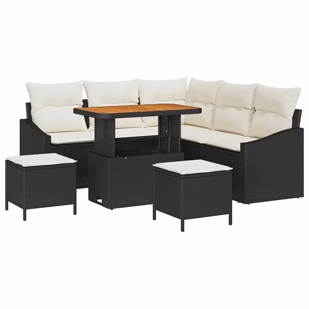 Set Divano da Giardino vidaXL 8 Pezzi in Polyrattan Nero con Cuscini e Tavolino da Esterno – 2