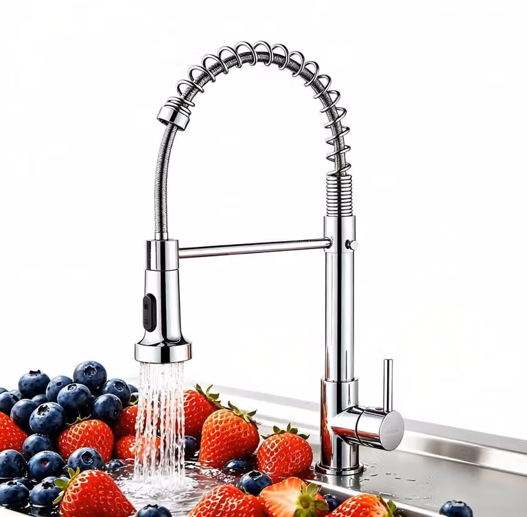 Miscelatore da cucina nero, ad alta pressione, con doccetta estraibile, girevole a 360°, finitura in acciaio inossidabile, aeratore in ABS, cartuccia in Vetroceramica, attacco G3/8