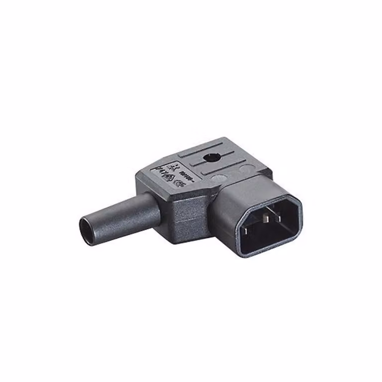 Connettore di alimentazione Bachmann, conforme a IEC 60320 C14, con angolo retto e collegamento a morsetto a vite