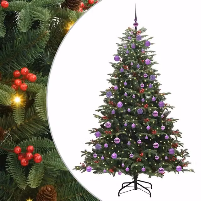 Albero di Natale artificiale verde con 300 LED luce bianca calda, Altezza: 180 cm