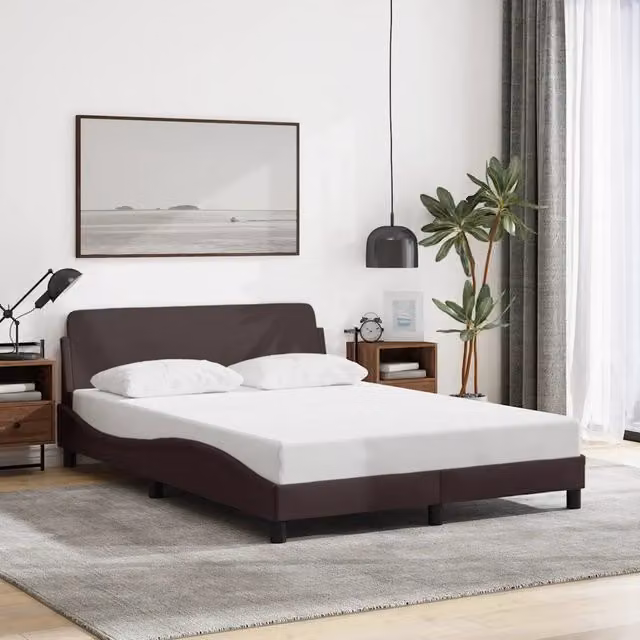 Letto moderno vidaXL in tessuto marrone con struttura in legno e metallo L/P/H: 218 x 120 x 74,5 cm