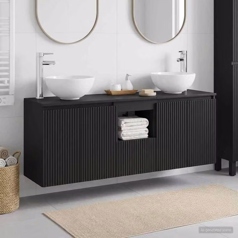 Set di armadi da bagno moderni vidaXL in 3 pezzi nero opaco L/P/H: 129 x 35 x 80 cm