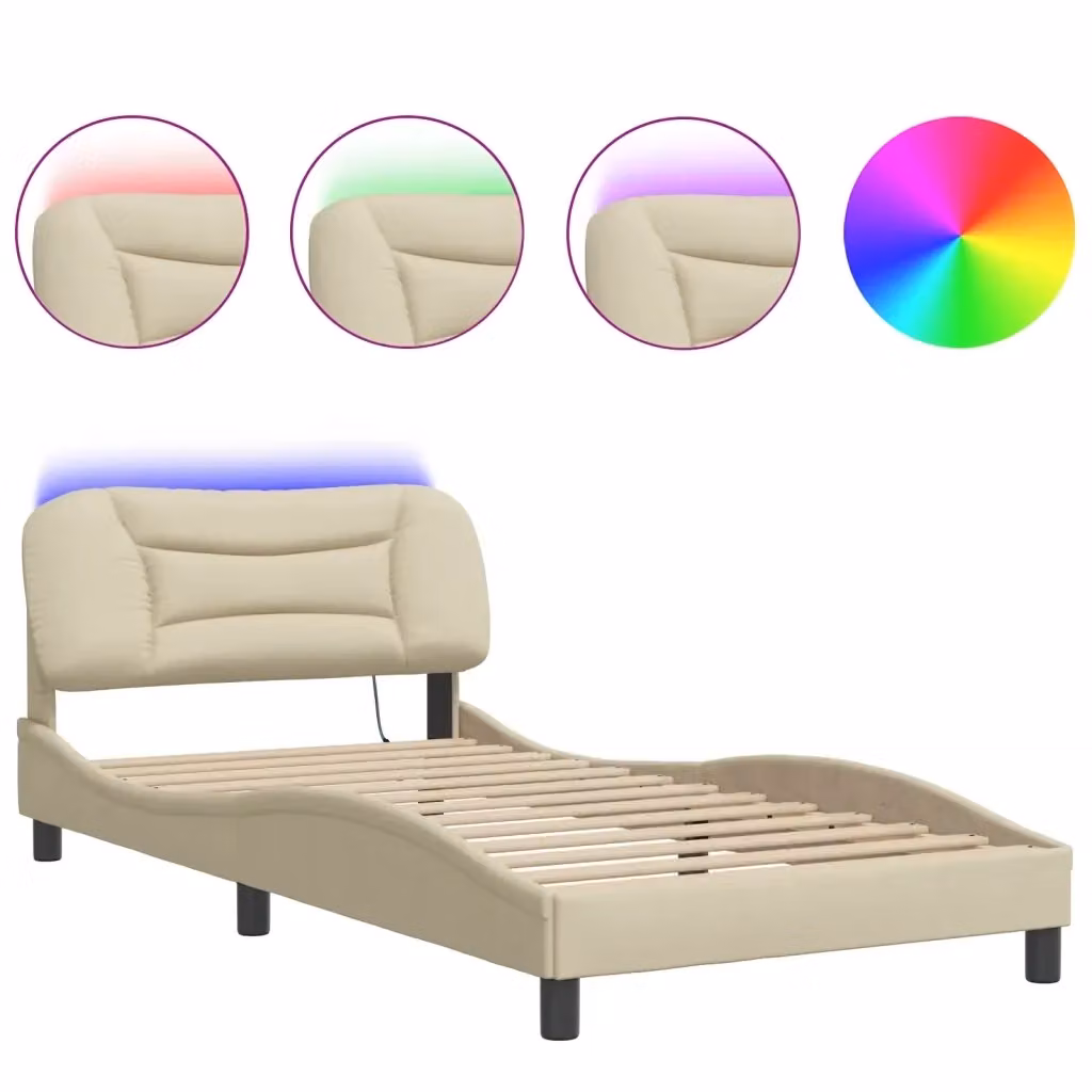 vidaXL Giroletto Hvar con LED e porta USB in tessuto beige, L/P: 100 x 200 cm – 2