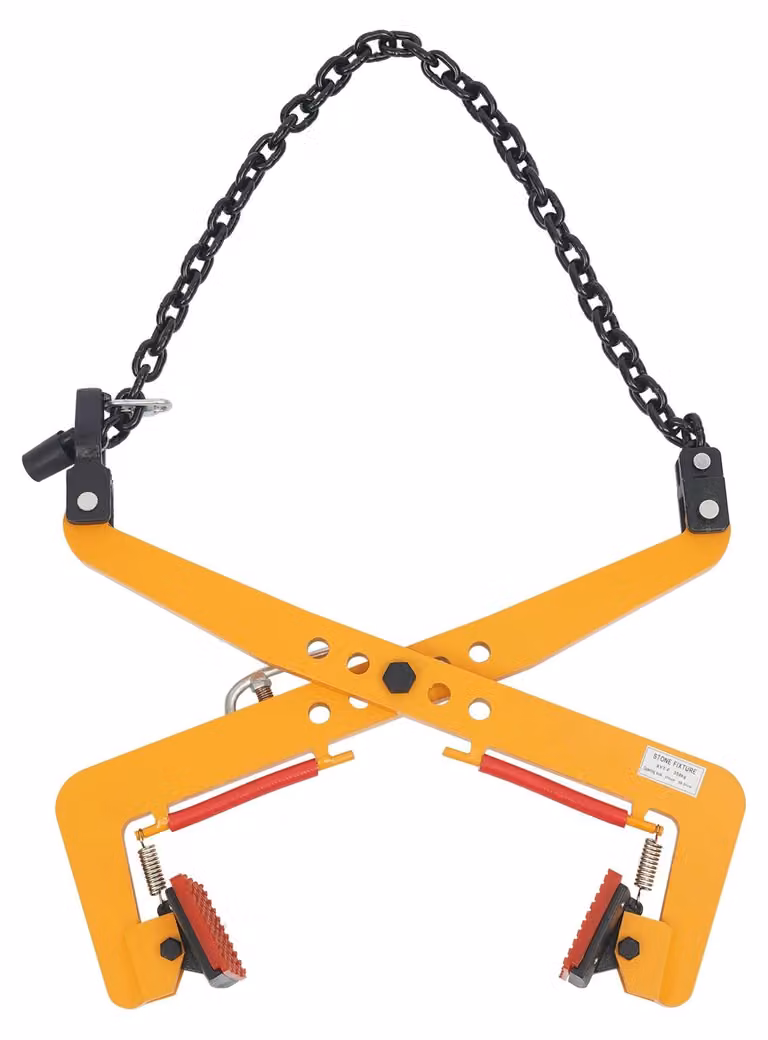 Sollevatore a catena - Pinza di sollevamento regolabile - Adatta per legno, tavole e pietre - Capacità di carico: 350 kg - Realizzato in acciaio legato e gomma - Colore: giallo