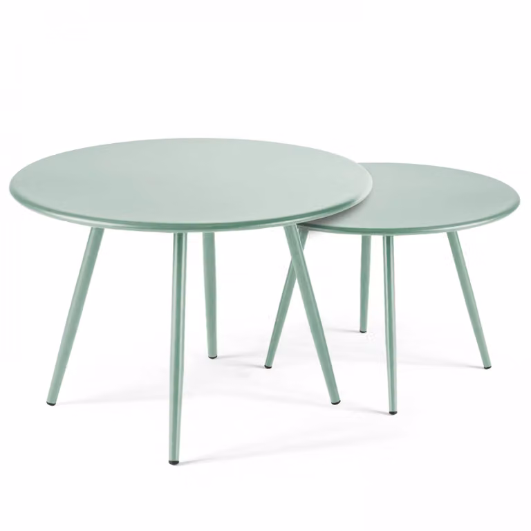 Set di 2 tavolini da giardino in acciaio verde salvia da 50 cm - Oviala Palavas