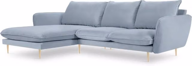 Divano angolare sinistro Vienna di Cosmopolitan Design in velluto azzurro a 5 posti L/P/H: 255 x 170 x 95 cm
