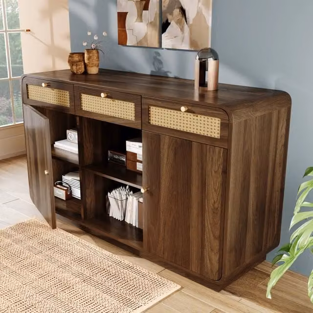 Madia con 3 cassetti 2 ante ripiano aperto e ripiani regolabili in MDF e truciolato noce 120 × 40 × 85 cm