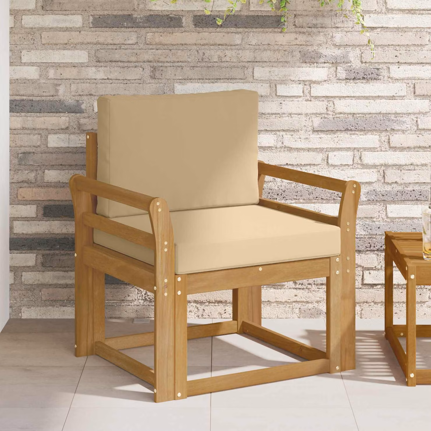 Divano da esterno moderno vidaXL in legno di acacia con tessuto bianco, beige e marrone