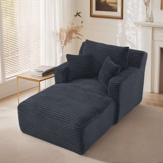 Poltrona chaise longue pieghevole Mivray in velluto a righe grigio con funzione letto e cuscini inclusi L 127 cm x P 33 cm x H 33 cm