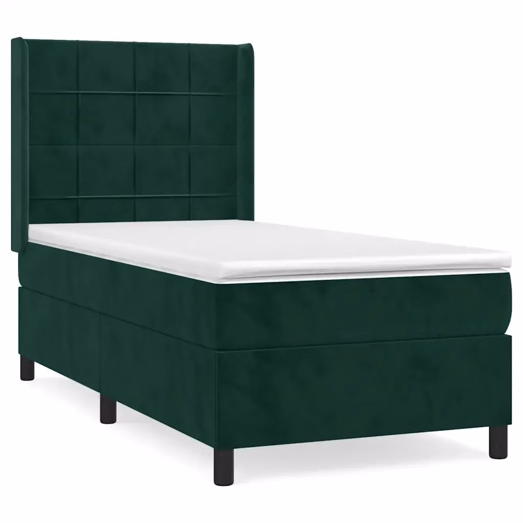 Letto Ibrido con Giroletto a Molle e Materasso vidaXL in Velluto Verde Scuro e Bianco L/P/H: 80 x 200 x 128 cm – 2