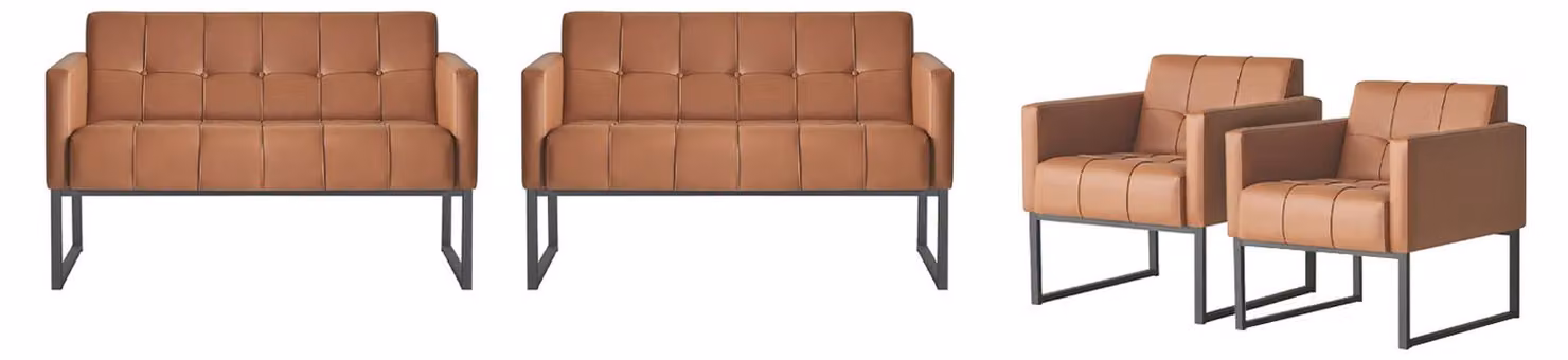 Arbeitszimmer-Set 4tlg Braun Einfarbig 2x 2-Sitzer 2x Sessel Modern Stil