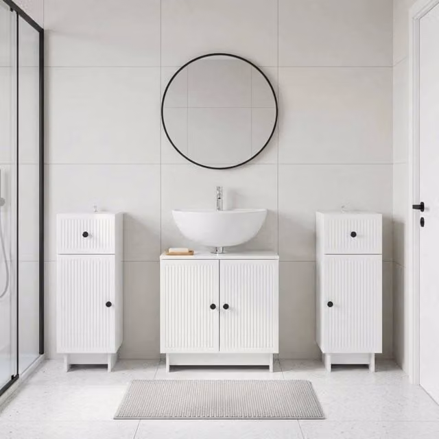 Set di armadietti da bagno in 3 pezzi EDE Bianco Lucido 3417985