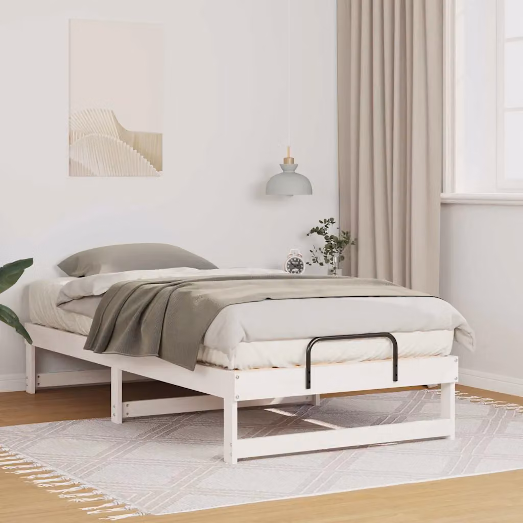 Struttura del letto moderna vidaXL in pino massello bianco L/P/H: 203 x 90 x 30 cm