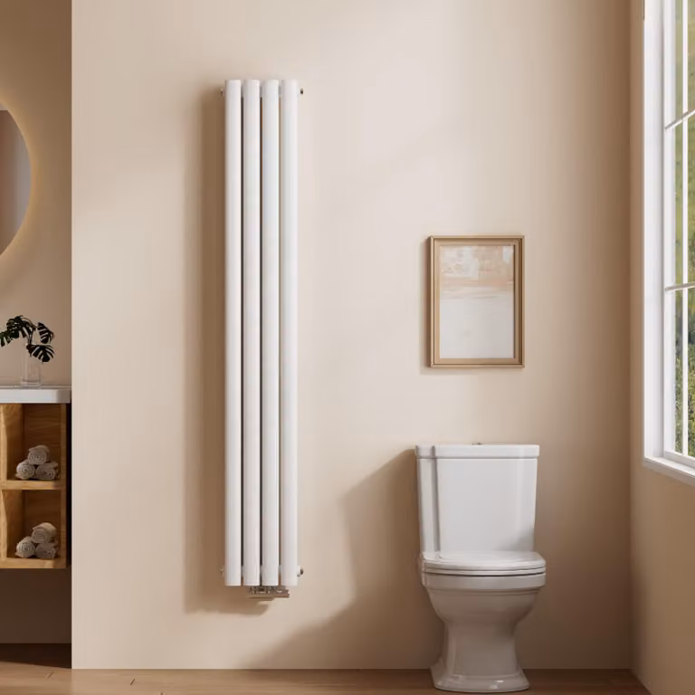 Radiatore tubolare di design EMKE per il funzionamento ad acqua calda con attacco centrale verticale ovale a doppio strato 623 watt 24cm x 160cm bianco senza elemento riscaldante