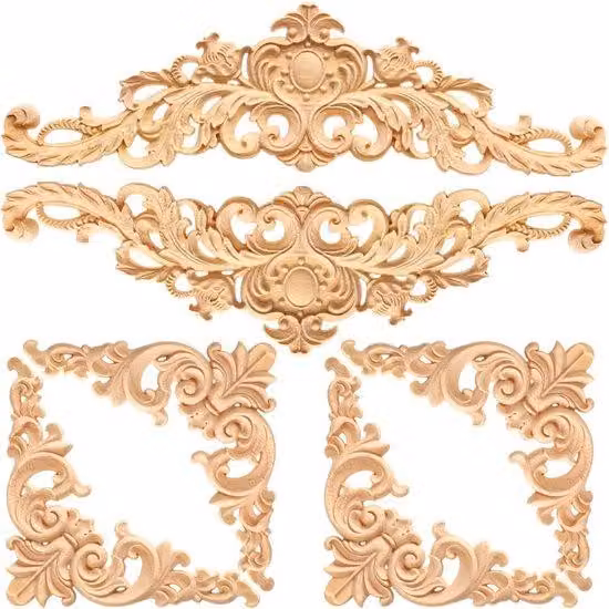 6 elementi decorativi in legno intagliato per mobili
