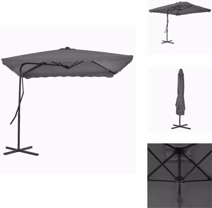 vidaXL Ombrellone con palo in acciaio 250×250 cm antracite - Ombrelloni e tende da sole