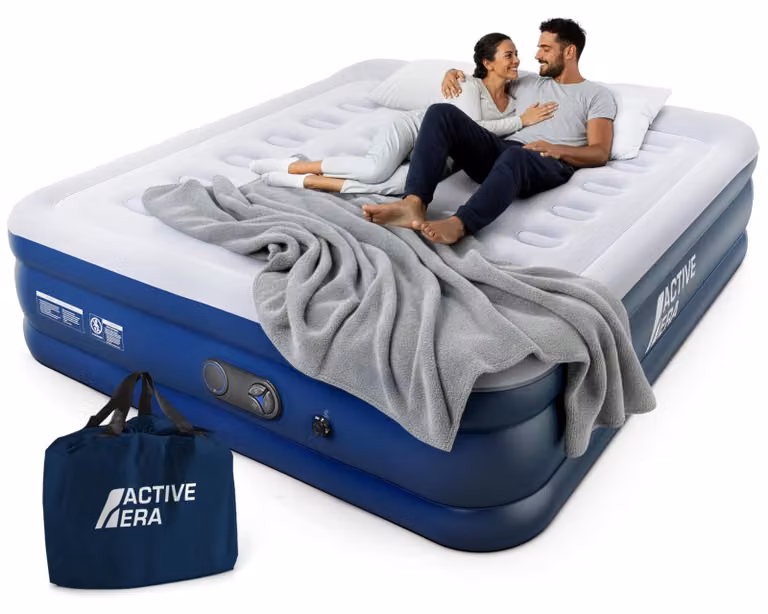 Letto gonfiabile per 2 persone, dimensioni 203x152x36,5 cm, completo di pompa e cuscini