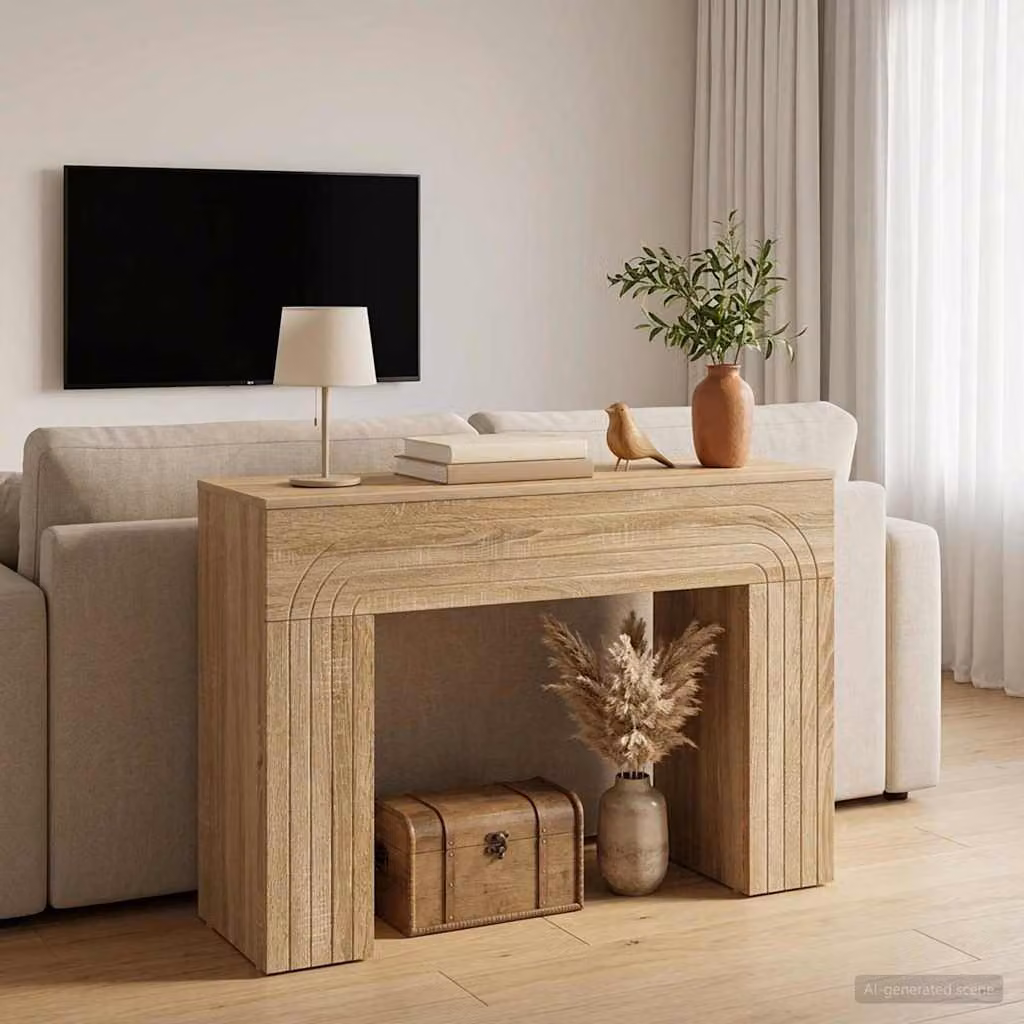 vidaXL Tavolino da salotto moderno in legno color rovere, L/P/H: 102 x 35 x 75 cm