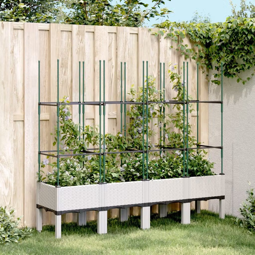 Fioriera da giardino con graticcio vidaXL bianca in plastica L: 160 cm, P: 40 cm, H: 142,5 cm