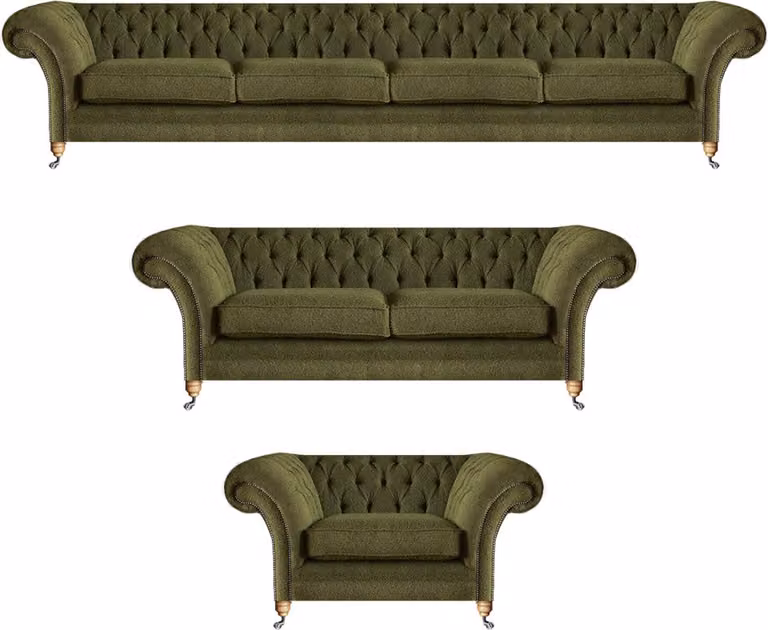 Modern Grün Komplett Polstermöbel Set 3tlg Sofagarnitur Design Chesterfield