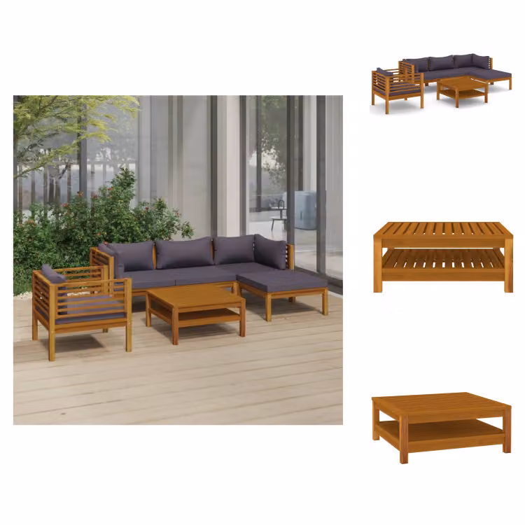 vidaXL Set di 6 pezzi per salotto da giardino con cuscino in legno massiccio di acacia - Set di mobili da giardino