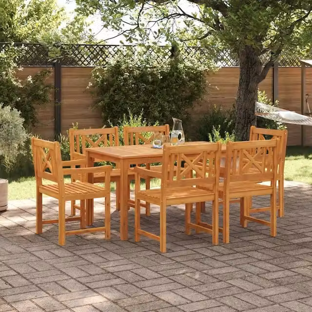 Set da pranzo per giardino vidaXL in legno di acacia marrone, composto da 7 pezzi per 6 persone