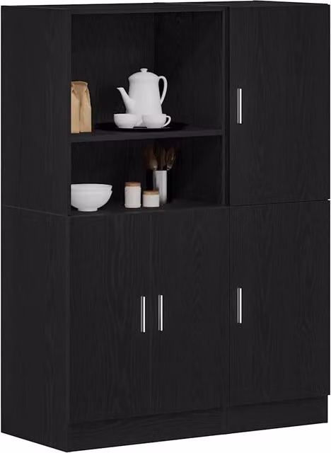 Set di Mobili da Cucina 2 pz-Armadietto Cucina Nero in Truciolato