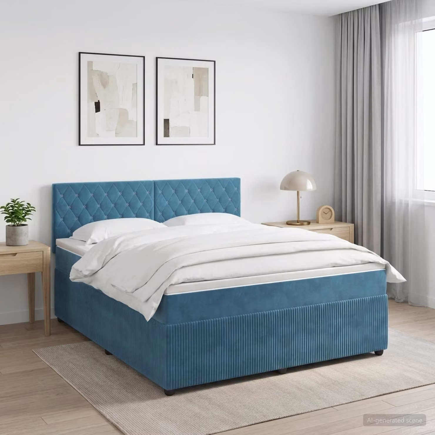 Letto box spring con materasso vidaXL in velluto blu scuro L/P: 140 x 200 cm