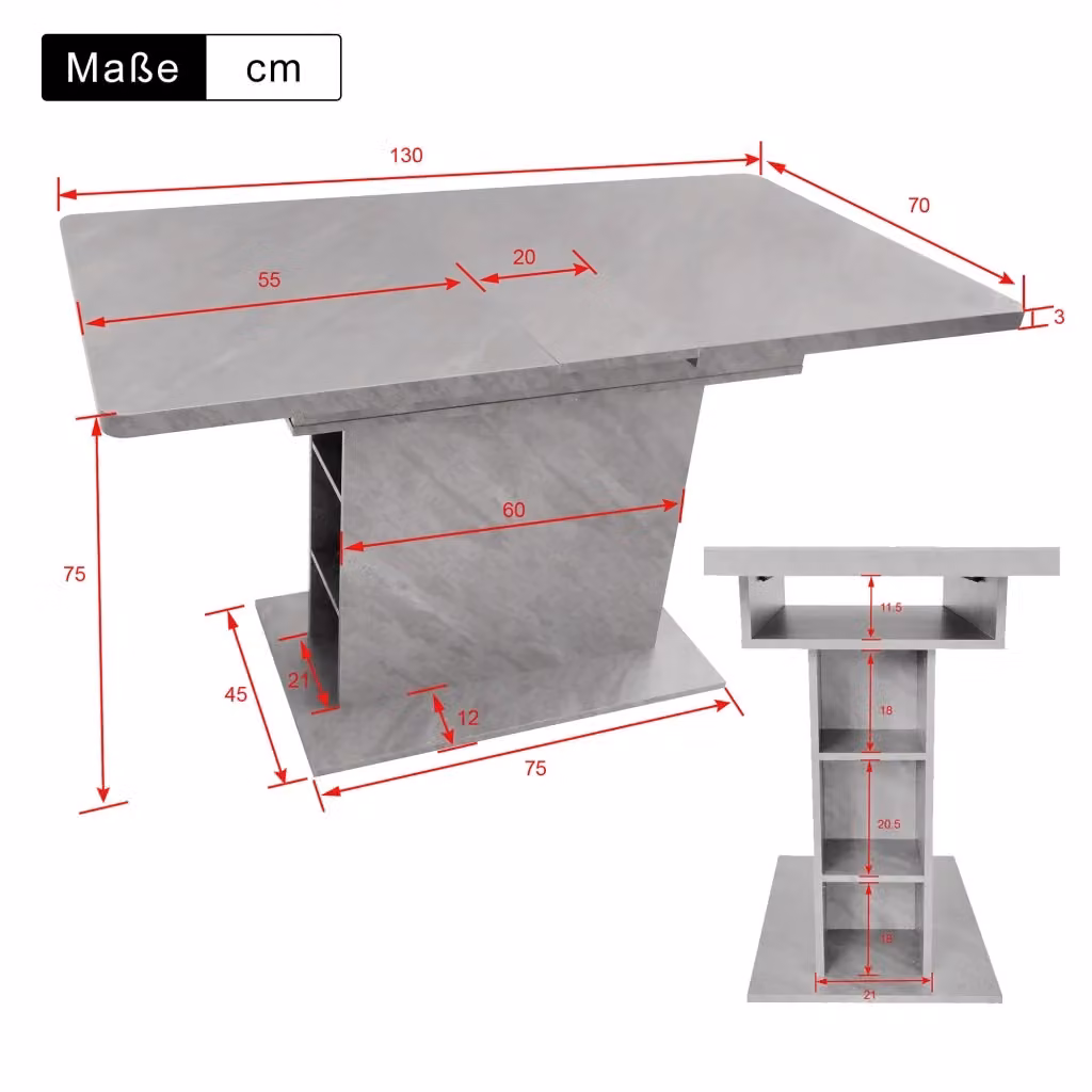 Tavolo da pranzo rettangolare allungabile REDOM in legno e metallo grigio con colonna centrale – 2