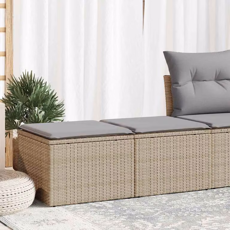 Set Divano da Giardino vidaXL in Polyrattan con Cuscini Beige e Grigio e Ottoman