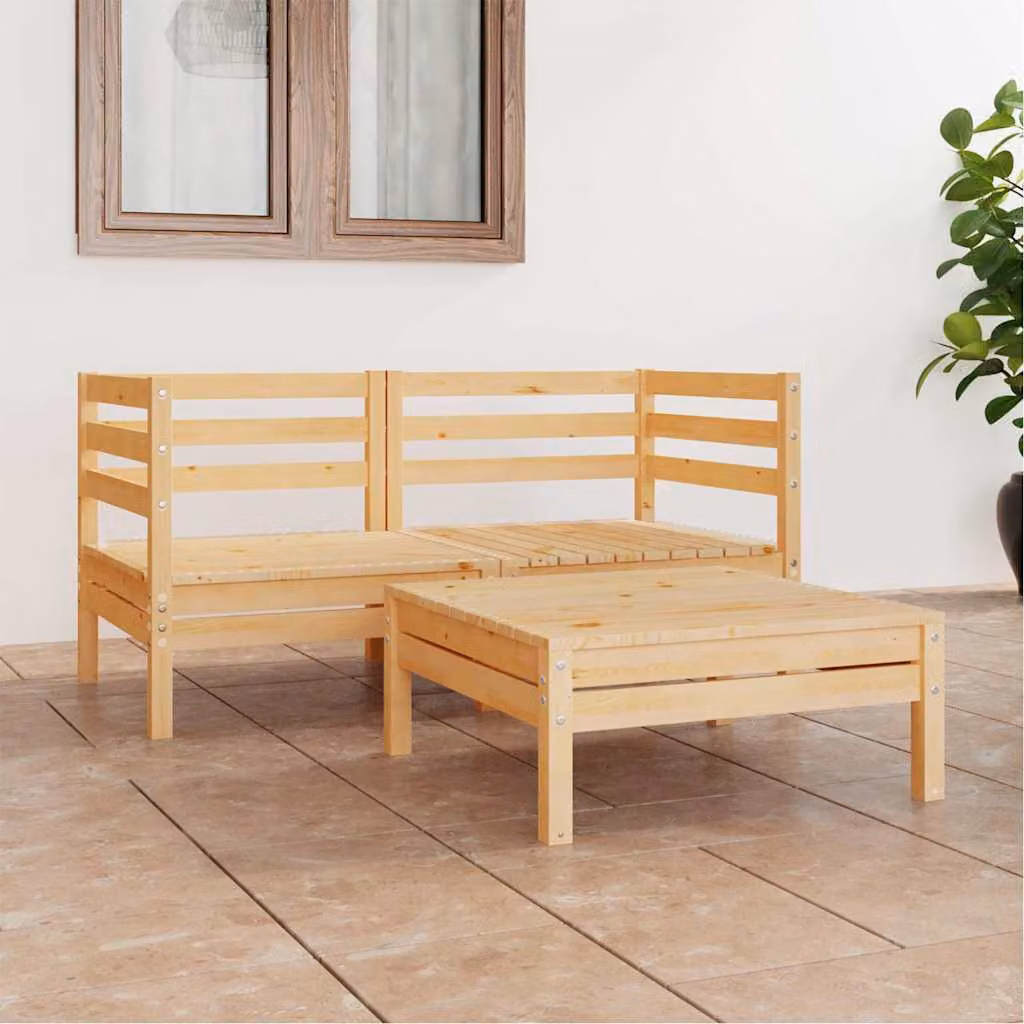 Set di divani da giardino vidaXL in legno massello di pino, 3 pezzi, marrone e beige