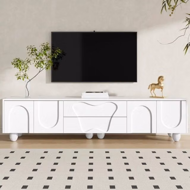 Mobile TV con Gambe in Legno ¨C Xylo ¨C Bianco, 180 cm