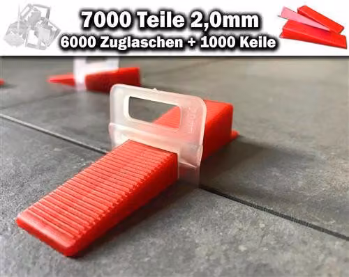 6000 linguette di trazione 2,0 mm + 1000 cunei - Sistema di livellamento piastrelle KACHEL GOTT®
