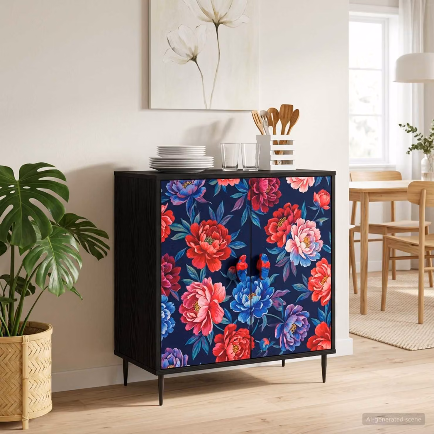 Cassettiera vidaXL HEESCH con stampa abstract multicolore, L: 66 cm, P: 36,5 cm, H: 76 cm